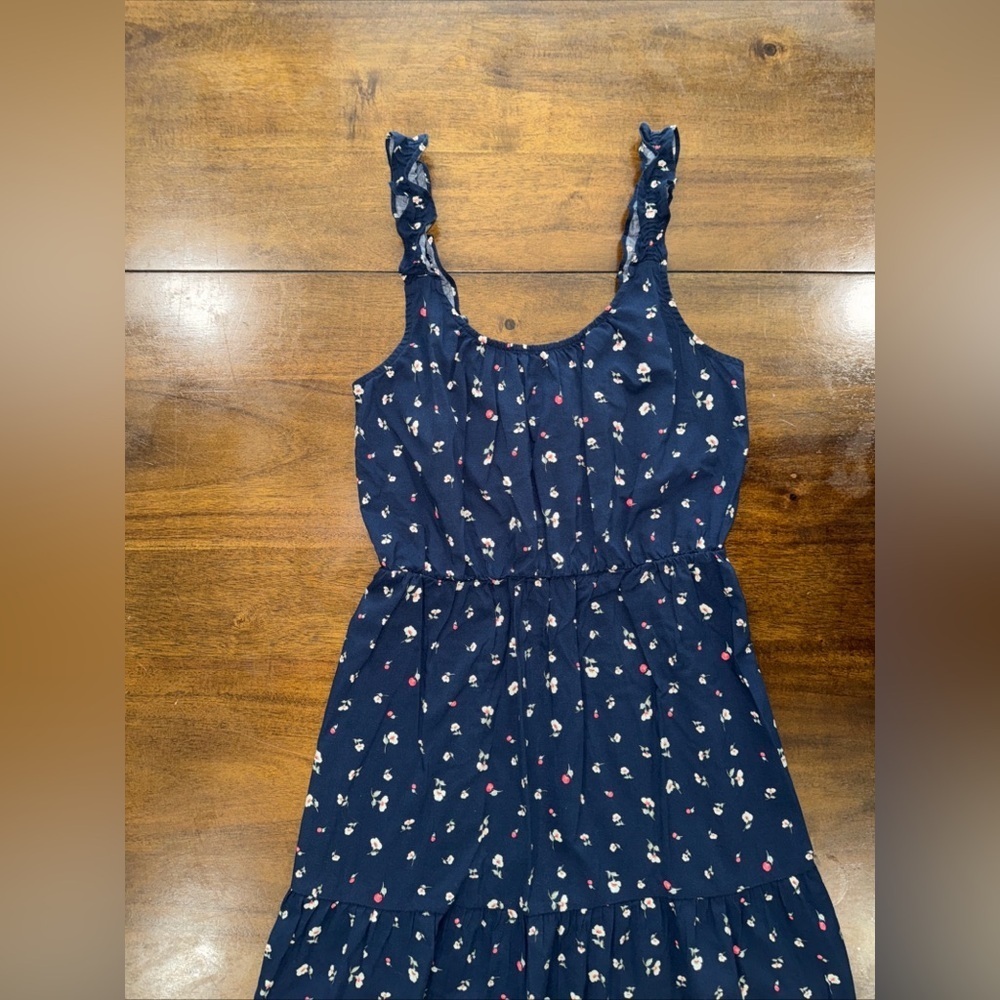 Banana Republic navy w/ flowers ruffle strap dress sleeveless tank small tall - Picture 2 of 10